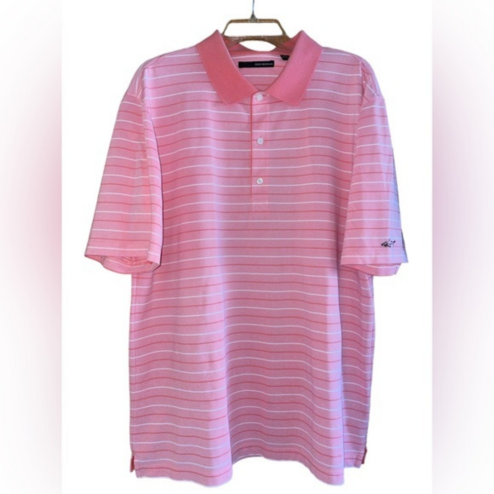 Greg Norman‎ Men’s Striped Polo Shirt XL Pink White